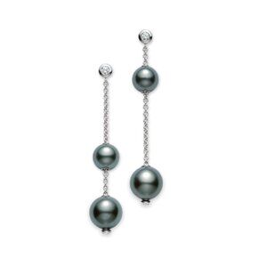 Authentic Mikimoto Diamond and black Pearl in motion Earrings 18K